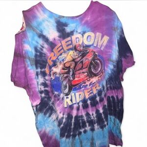 Fashion Nova Tie-Dye Motorcycle Tee - Purple and Blue
